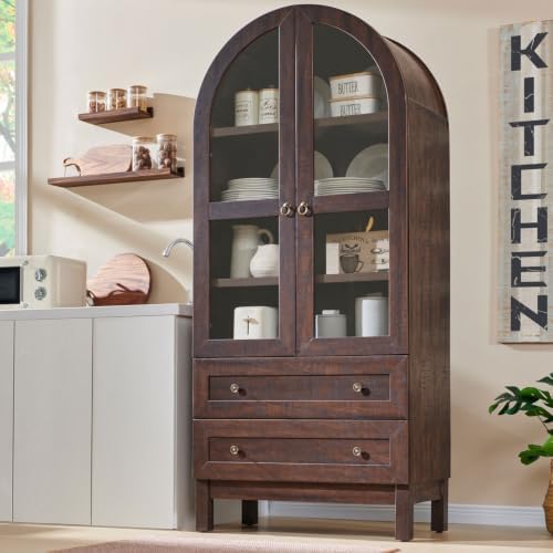 IFGET 71" Tall Arched Kitchen Pantry, Kitchens Storage Cabinets, Brown