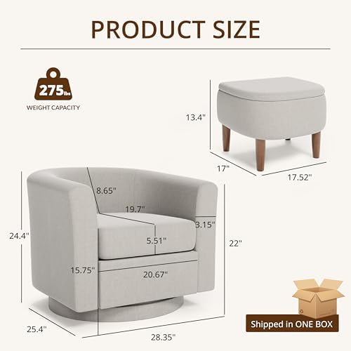 360° Swivel Accent Chair with Storage Ottoman Set of 2