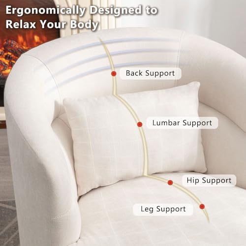 CANMOV Swivel Accent Chair Set of 2, 360 Degree Round Swivel Barrel Chair with Pillow, Upholstered Comfy Barrel Armchair Single Club Sofa Chair for Living Room, Bedroom, Reading Room,Beige