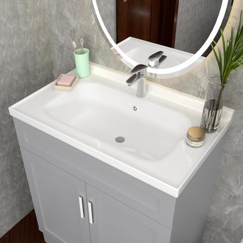 Smhxo Bathroom Vanity with Ceramic Sink, Bathroom Vanity Cabinet with 2 Doors, 32 Inches Wooden Cabinet with Sink, Grey