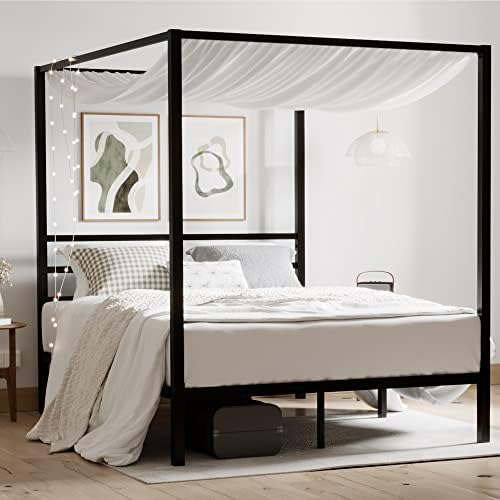 ikalido Full Size Metal Canopy Bed Frame, Heavy-Duty Support, Black
