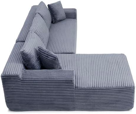 105-Inch L-Shaped Left Facing Corner Compressed Sofa Modular Sectional Boneless Cloud Sofa Floor Foam Couch with Chaise Lounge, Corduroy Corner Boneless Cloud Couch