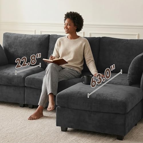 Iroomy Modular Sectional Loveseat Couch, Modern Chenille Sofa, Black