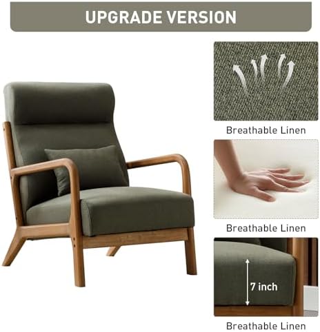 ANJ Mid Century Modern High Back Accent Chairs Set of 2, Single Lounge Armchair with Solid Wood Frame, Comfy Reading Chair for Living Room, Easy Assembly