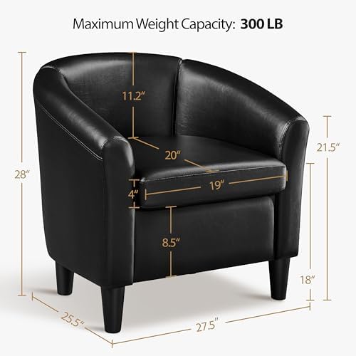 Topeakmart Faux Leather Club Chair, Modern Accent Chair, Black