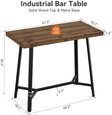 41.3" Solid Wood Bar Table with Metal Base
