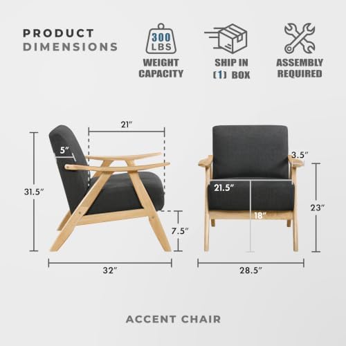 Lexicon Mid Century Modern Accent Chair with Natural Wood Frame, Dark Gray