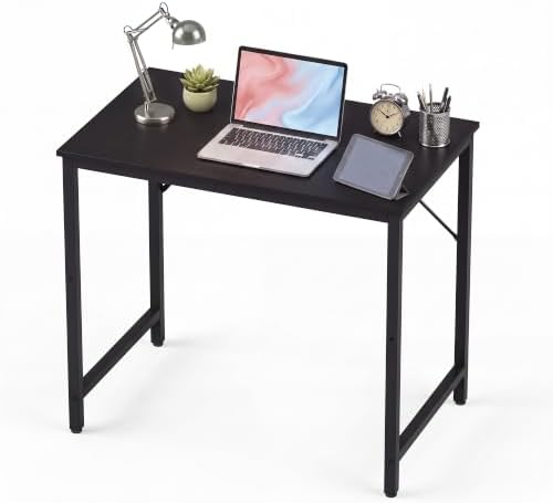 YOUDENOVA 32 Inch Small Computer Desk, Home Office Desk with Sturdy Metal Frame, Modern Writing Study Table for Bedroom, Student, Laptop, Gaming, Black Wood Grain