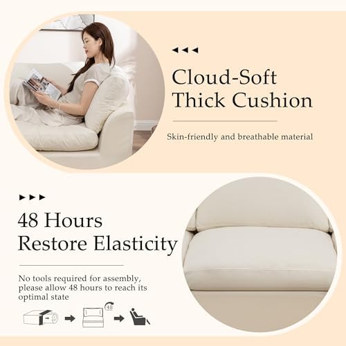 Korser 110" Cloud Sectional Couches for Living Room, Modern Modular Sectional Sofa with Ottoman, Boneless Cloud Couch with Comfy Deep Seats, Fluffy Chenille L-Shape Sofa Couch for Living Room, Beige