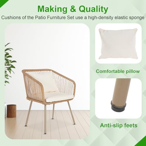 FDW 3-Piece Patio Furniture Set | White | Outdoor Wicker Furniture