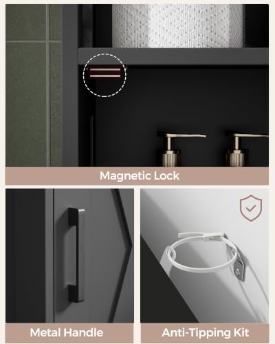 Homhedy Farmhouse Bathroom Storage Cabinet with Doors, Small Floor Cabinet | Toilet Paper Cabinet with Adjustable Shelf, Freestanding Storage Cabinet for Kitchen/Laundry/Living Room, 14"W, Black