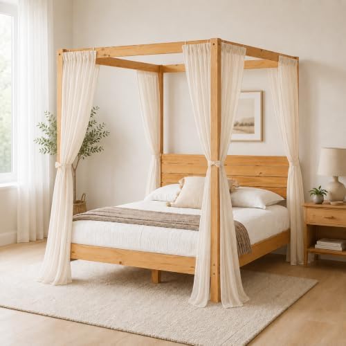 From the Tree Furniture Solid Pine Canopy Bed Frame, Queen — Natural Pine