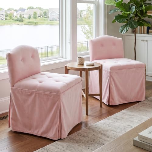 Pink Velvet Makeup Vanity Chair with Back & Wheels