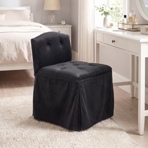 Black Velvet Makeup Vanity Chair with Back & Wheels