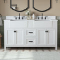 60 Inch Bathroom Vanity with Double Sink, White | Farmhouse Solid Wood Double Sink Bathroom Vanity with Soft Close Doors & Drawers, Apron Farm Sink, 0.78" Stone Top