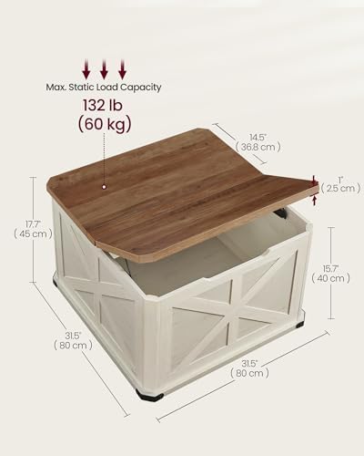 VASAGLE Farmhouse Coffee Table with Storage, Flip-Top Lids