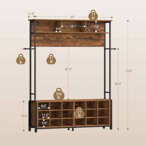 Hzuaneri Hall Tree with Shoe Storage Bench, Entryway Bench with Coat Rack