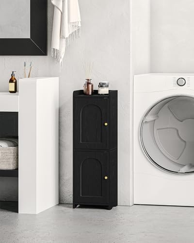 Hzuaneri Bathroom Storage Cabinet, Small Corner Floor Cabinet with 2 Doors | Narrow Toilet Paper Cabinets with Adjustable Shelf, Bathroom Organizer for Small Spaces, 7.9" D x 9.8" W x 29.5" H Black
