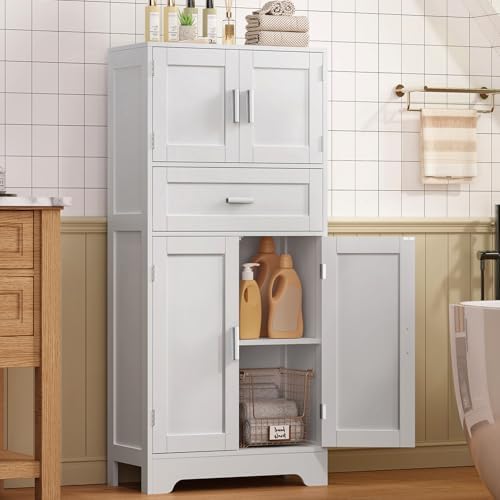 TEENFON Bathroom Storage Cabinet with Adjustable Shelf & Large Drawer