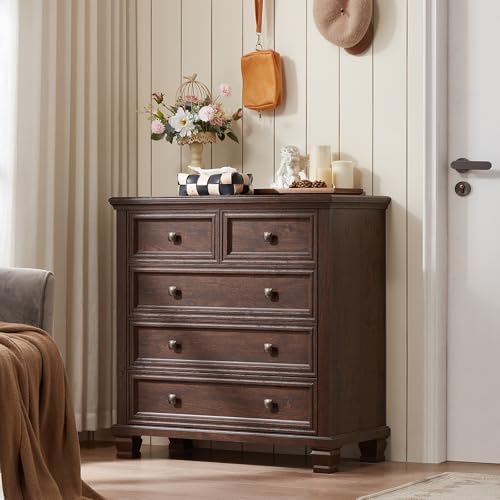 SAVOR LIFE Farmhouse Bedroom Dresser Sets 3 Piece, Walnut