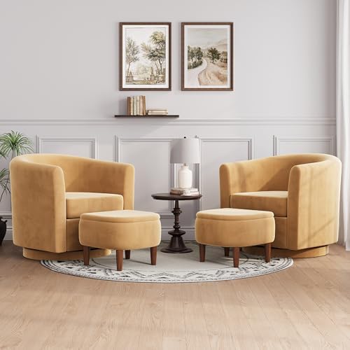 360° Swivel Accent Chair with Storage Ottoman Set of 2