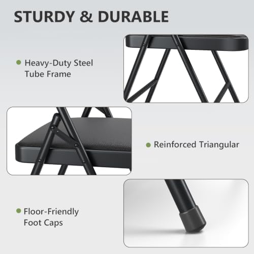 Folding Chair, PU Leather Padded Folding Chairs for Outside and Indoor, Comfy Heavy Duty Portable Foldable Chairs Metal Commercial Seat for Office, Dorm, Party, Lawn, Patio