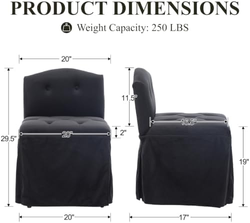Black Velvet Makeup Vanity Chair with Back & Wheels