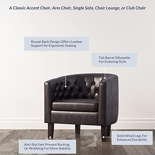 BELLEZE Brown Accent Chairs for Living Room, Set of 2 Elegant Arm Chairs, Upholstered Tufted Barrel Chairs Club Chairs for Bedroom with Sturdy Legs and Faux Leather - Berlinda (Brown)
