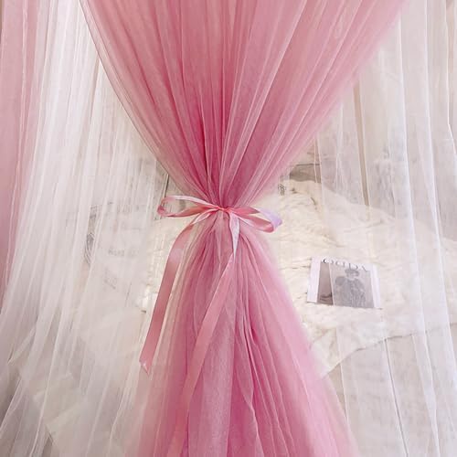 Kertnic Dreamy Bed Canopy for Girls, Princess Canopy Curtains Double Layer Sheer Mesh, Adults Canopies Netting Room Decor Tent Mosquito Net for Queen King Bed (Double Layer-Peach Pink)