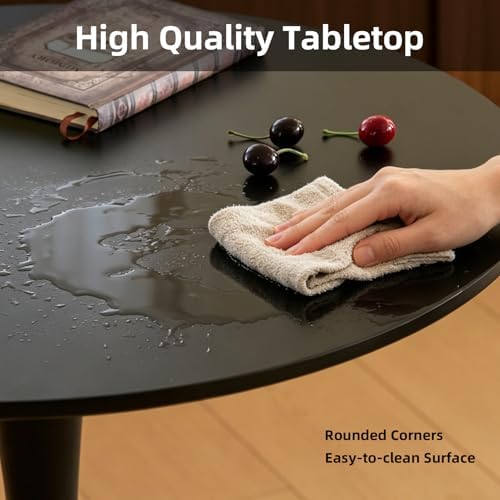 Round Dining Table, 27" Circle Tulip Table with Thickened Tabletop & Metal Pedestal, Mid Century Modern Bistro Table for Kitchen, Small Places, Living Room, Cafe (Black)