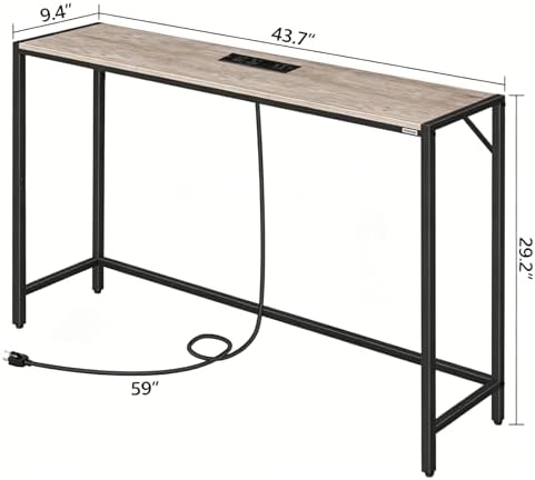 MAHANCRIS Console Table, Narrow Sofa Table, 43.7” Entrance Table with Power Station, Behind Couch Table, Simple Style, for Living Room, Hallway, Entryway, Foyer, Greige and Black CTHG112E01