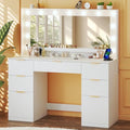 HUAHUU Vanity Desk with Mirror and Lights, 45.3in Makeup Vanity with 7 Drawers & Large Mirror, White Vanity with 3-Color Adjustable Lighting & Power Outlet, Vanity Desk for Bedroom