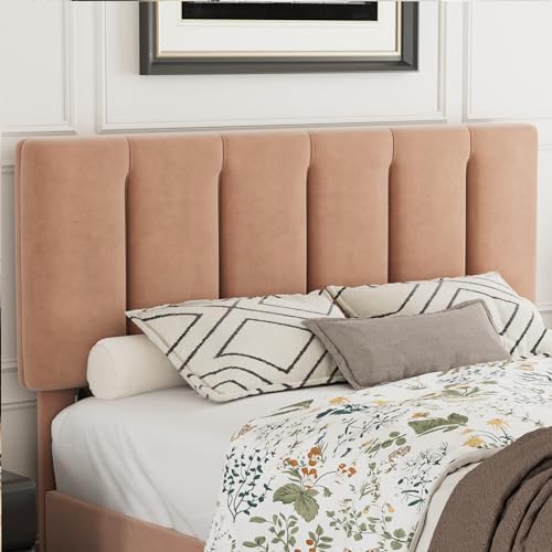 VECELO Queen Size Bed Frame with Upholstered Headboard, Coffee