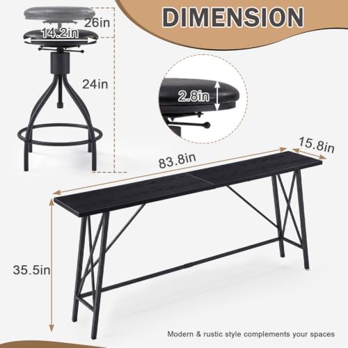 Karl home 83.8" Bar Table and Chairs Set, 4 Adjustable PU Stools, Black