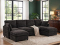 Iroomy Modular Sectional Couch for Living Room, Modern 6 Seater Convertible U Shaped Sofa with Ottoman, Spring Cushion Seating, Black