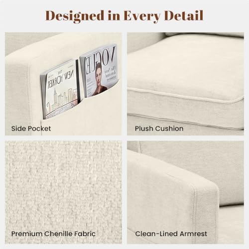 Accent Chair Set of 2, Living Room Chairs, Chenille Reading Armchair