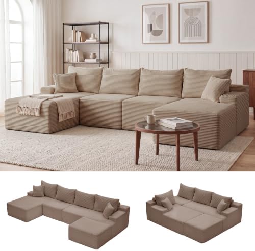 Mangodan Cloud Sectional Couch, Boneless Couches for Living Room, Camel