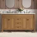 60 Inch Bathroom Vanity with Double Sink Combo, Light Walnut | Classic Cabinet with Countertop & Backsplash, Solid Wood Frame with Soft Closing Doors & 3 Dovetail Drawers, Ceramic Sink