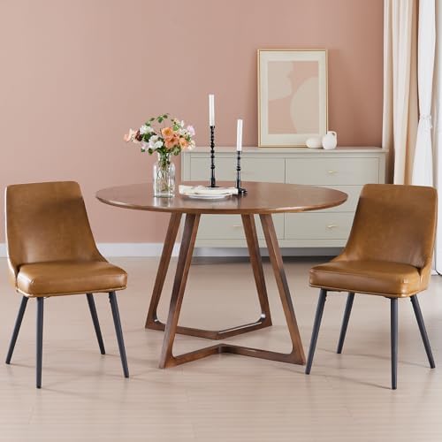 kinmars Kitchen & Dining Leather Dining Chairs Set of 2, Brown