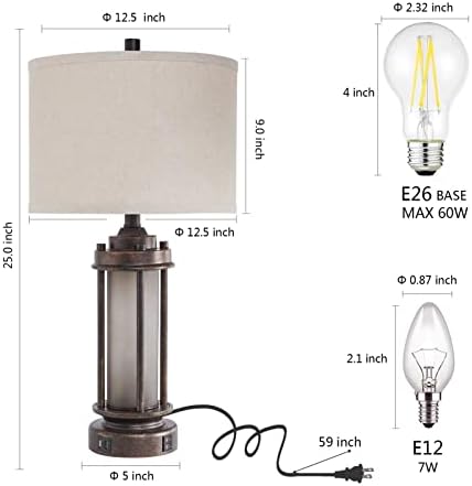 AIEAMPDO 25'' Set of 2 Farmhouse Table Lamps for Living Room with USB C+A