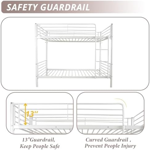 Karl home Metal Bunk Bed Twin Over Twin with Built-in Ladder, White