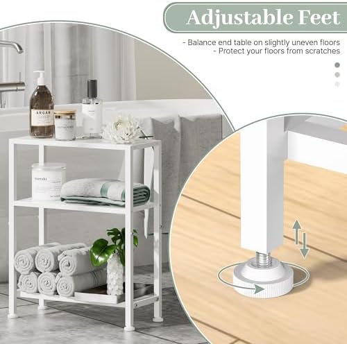 Narrow Side Table for Small Space, 2-Tier Small End Table with Shelf Holder, Slim Nightstand, Skinny Snack Couch Table in Living Room, Bedroom, Study, Kitchen and Balcony (White)