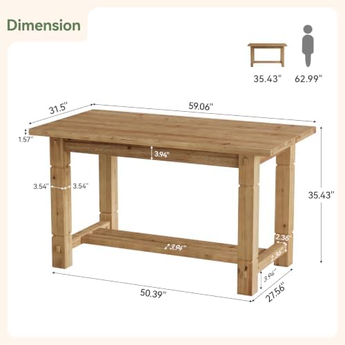 59" Solid Wood Home Bar Table, Counter Height Table