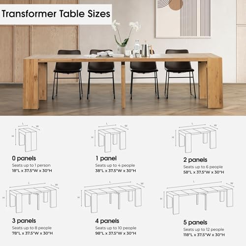 Transformer Table Solid Wood Extendable Dining Table, Natural