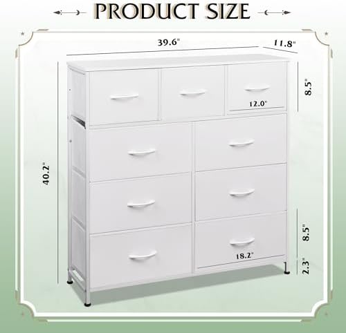 WLIVE Tall Dresser for Bedroom, 9 Drawer Chest of Drawers, White
