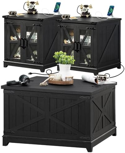 Joaxswe Farmhouse Coffee Table Set 3, End Table and Coffee Table