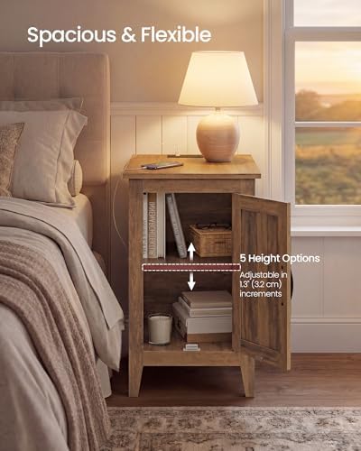VASAGLE Side Table with Charging Station and Storage Cabinet, Nightstand