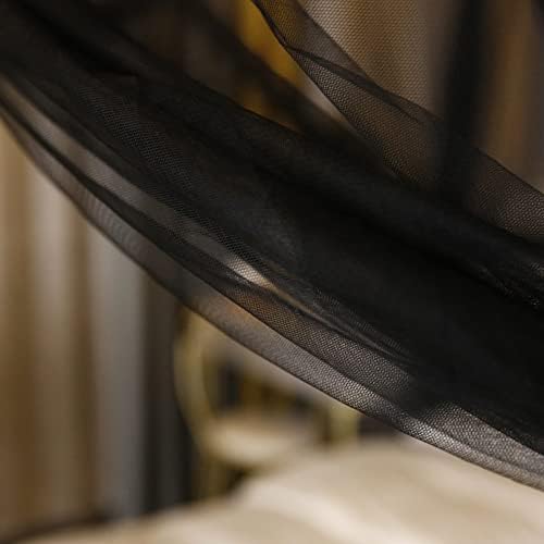 Mengersi Canopy Bed Curtains with Lights,Elegant Bed Canopy Curtains Bed Netting for Full Queen King Size Bed,Halloween Decoration,Gothic Black Room Decor Aesthetic