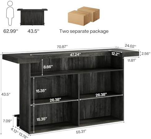 Tribesigns 4-Tier Bar Table, 70.9-Inch Home Bar Unit with Storage, Grey