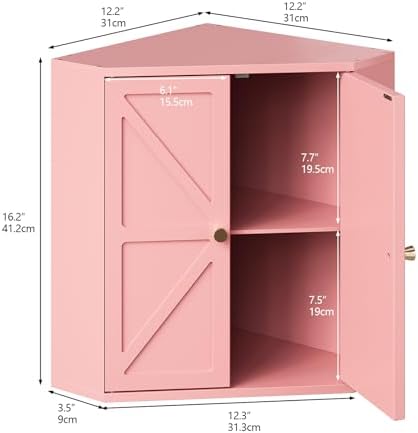 Trironsun Corner Bread Box for Kitchen Counter Double Layer Bamboo Bread Storage Container Large Capacity Bread Storage Bin Farmhouse Breadbox Organizer (Pink)